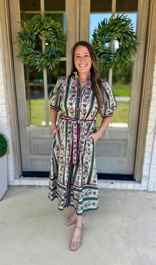 Isabella Floral Print Belted Maxi Dress.