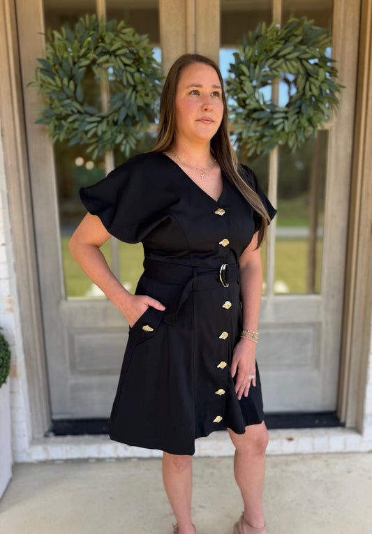 The Midnight Black Belted Mini Dress