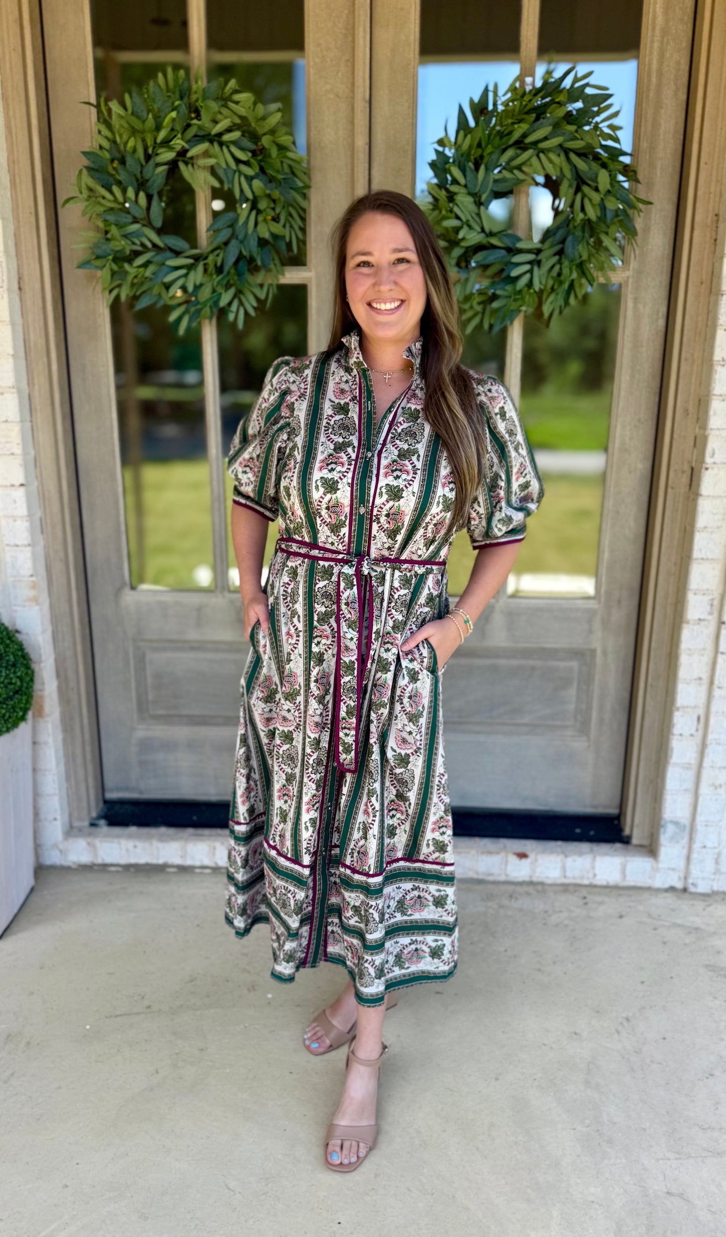 Isabella Floral Print Belted Maxi Dress.