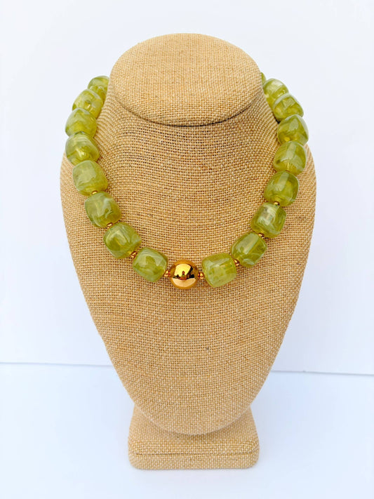 Olive Cube Bead Necklace