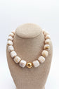 Beige Cube Bead Necklace with Gold Ball