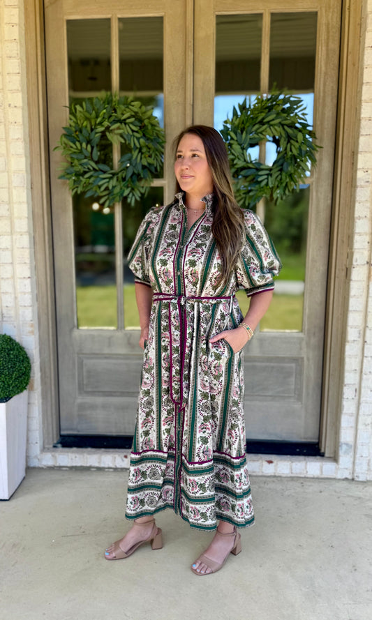 Isabella Floral Print Belted Maxi Dress.