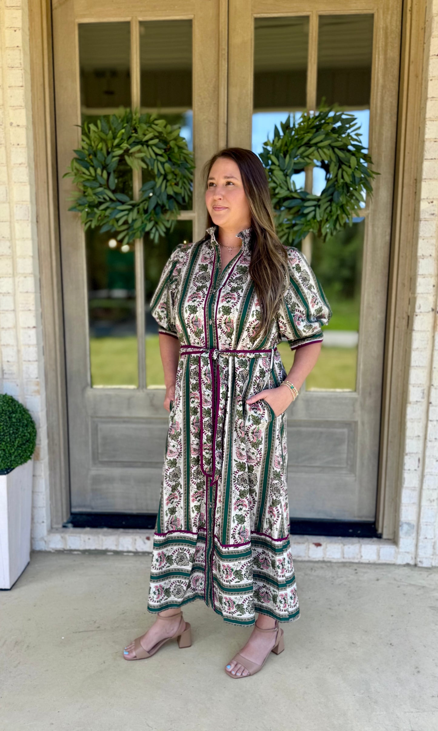 Isabella Floral Print Belted Maxi Dress.