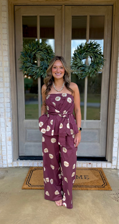 Polka Dot Wine Peplum Top