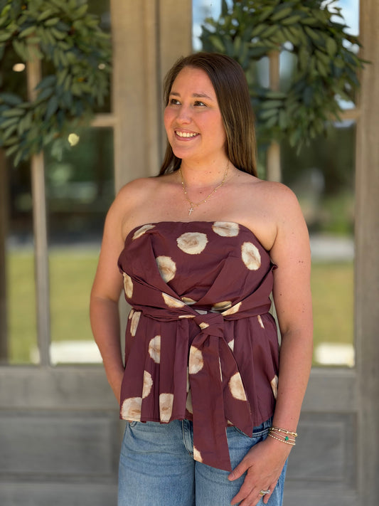 Polka Dot Wine Peplum Top