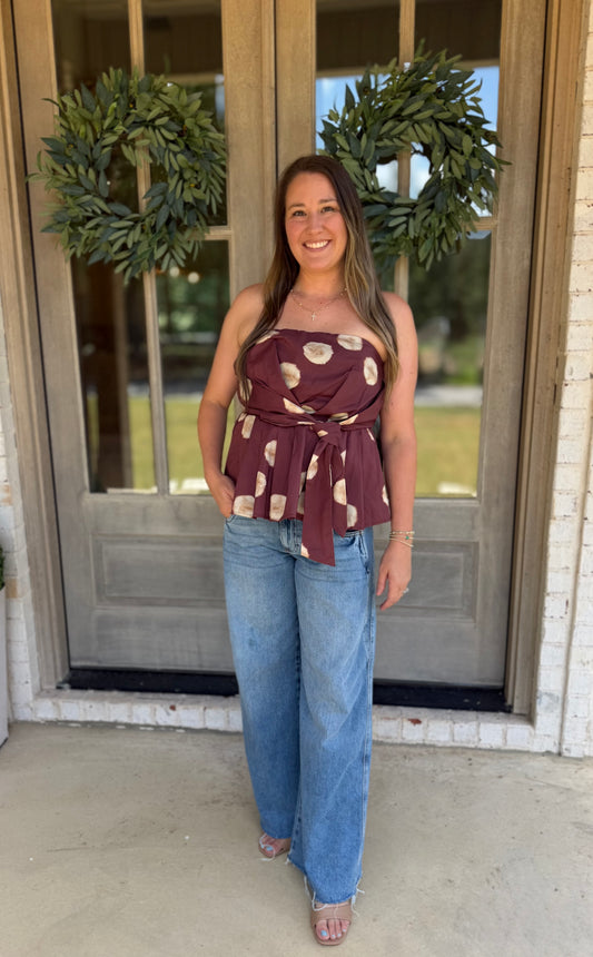Polka Dot Wine Peplum Top