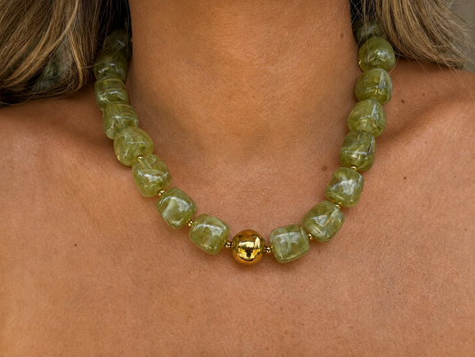 Olive Cube Bead Necklace