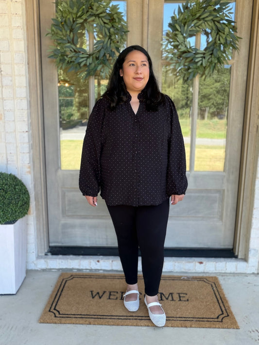 Polka Dot Ruffle Neck Plus Size Blouse