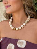 Beige Cube Bead Necklace with Gold Ball