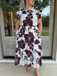 Brown Floral Flutter Sleeve Midi Plus Size Dress
