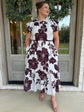 Brown Floral Flutter Sleeve Midi Plus Size Dress